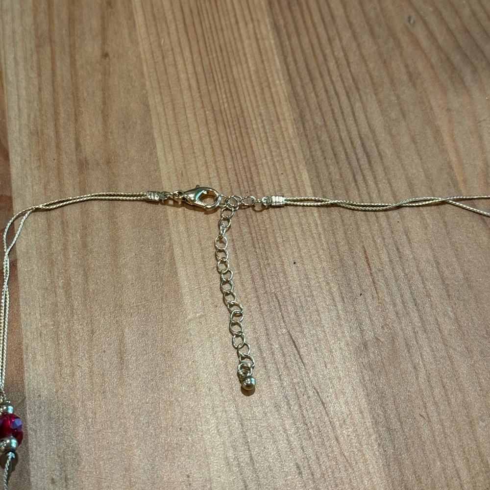 Christmas Gold Tone Beaded Double Strand Necklace - Picture 5 of 7